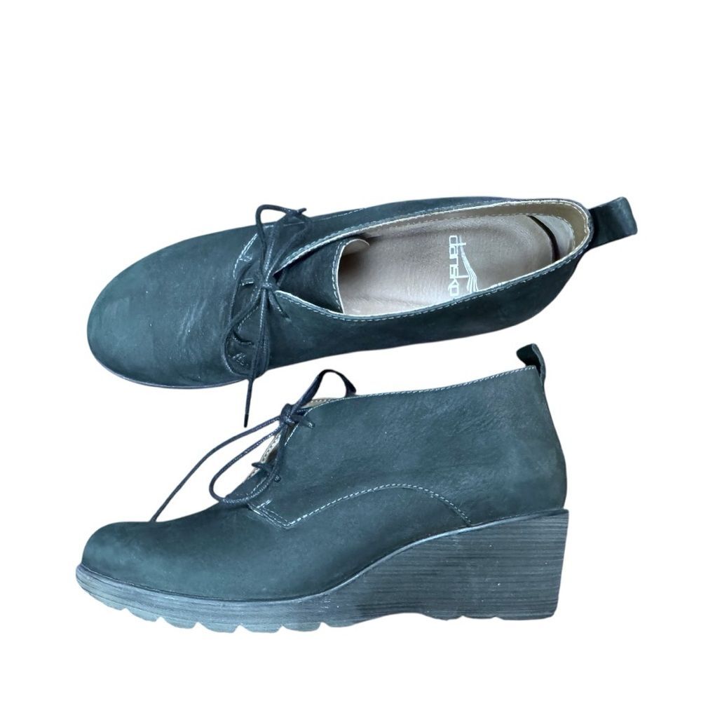 Dansko Women's Cadee Oxford Wedge Black Suede Size 40 9.5-10 Lace Up Shoes